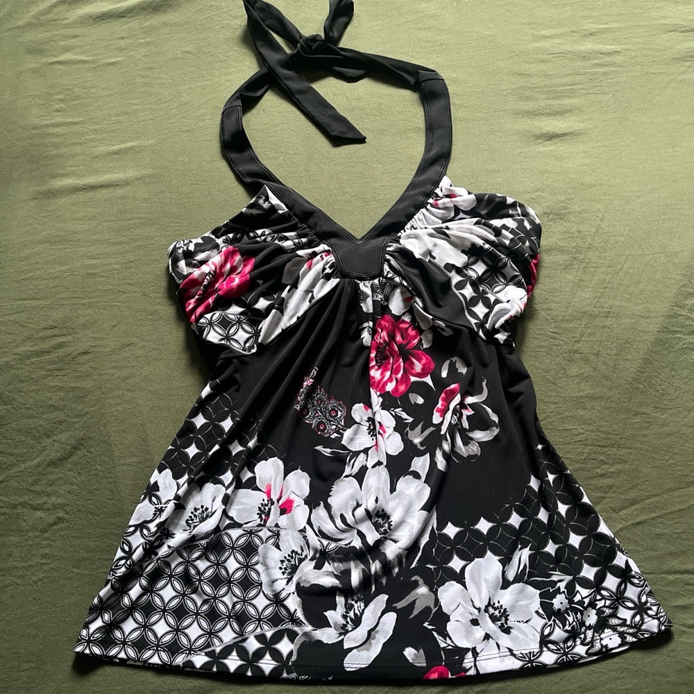White House Black Market Floral Camisole - Black and Pink